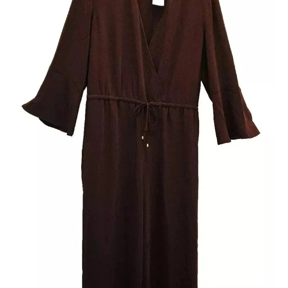 New W Tags LAUREN RALPH LAUREN BurgundyBell Sleeve V-neck Drawstring Jumpsuit 12 - Picture 6 of 14